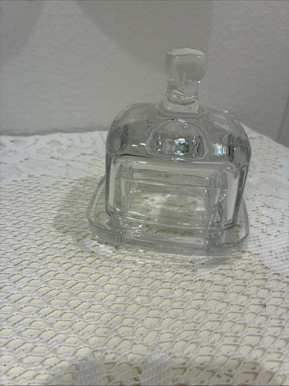 Clear Glass Square Butter Dish with Dome Top